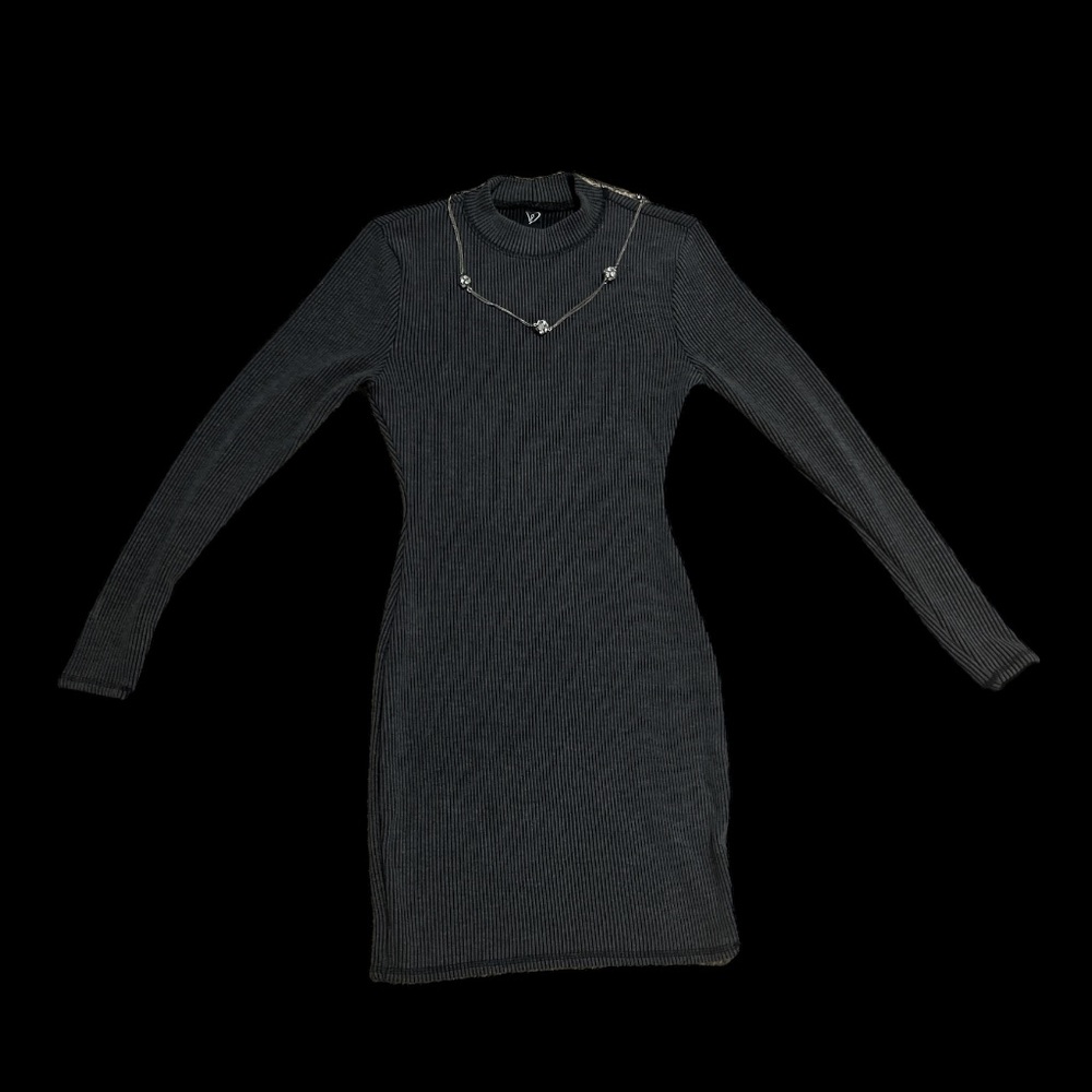 Elegant Gray Sweater Dress and Necklace Set